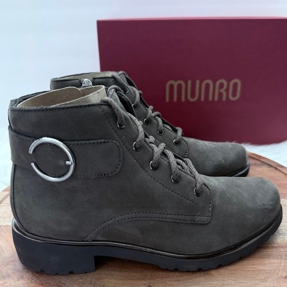 Munro Bradley II Boot Womens 6.5 Moss Green New Nubuck Lace Up Side Zip M603666